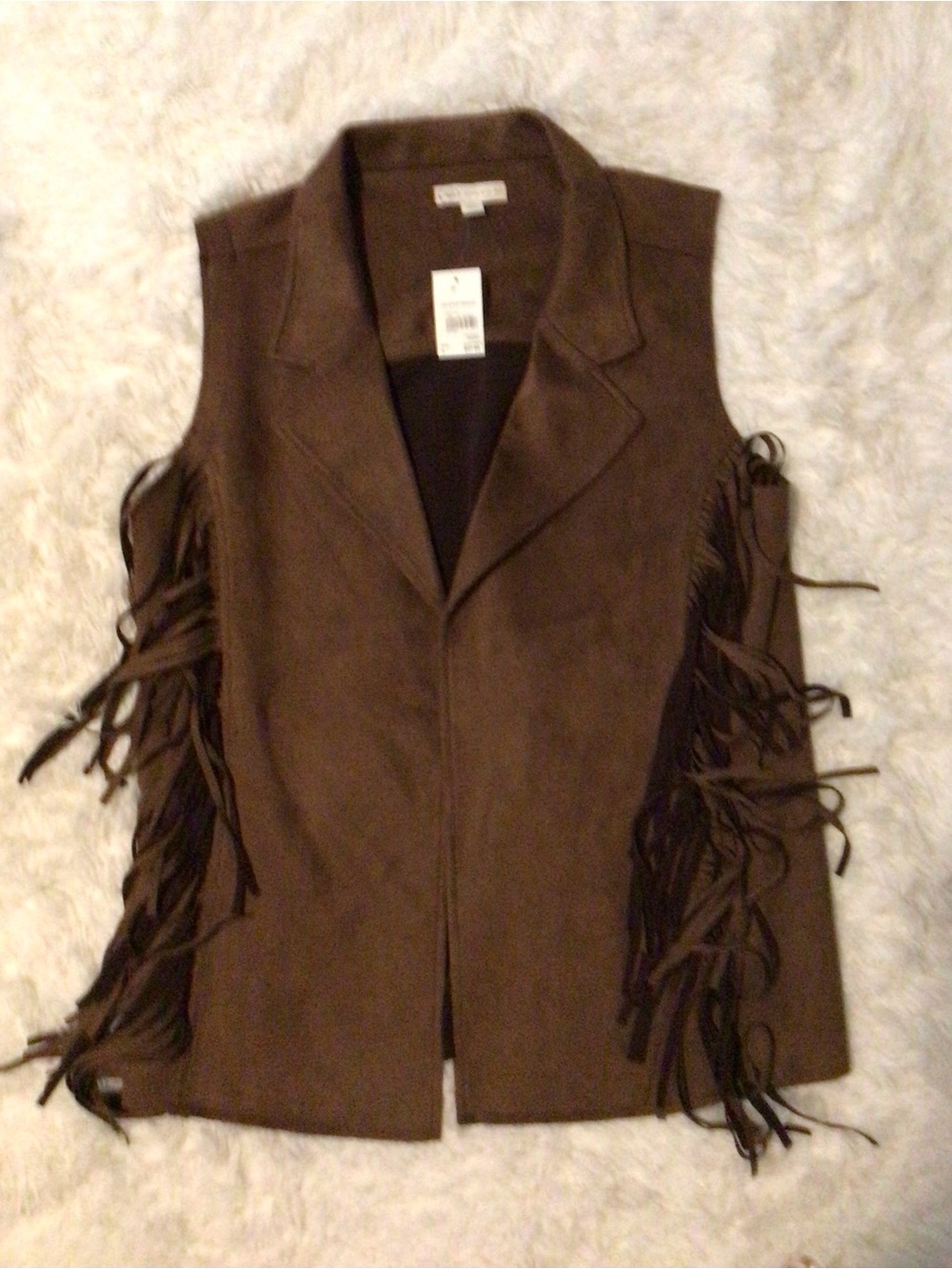 Cato Brown Suede-Look Fringe Sleeveless Vest